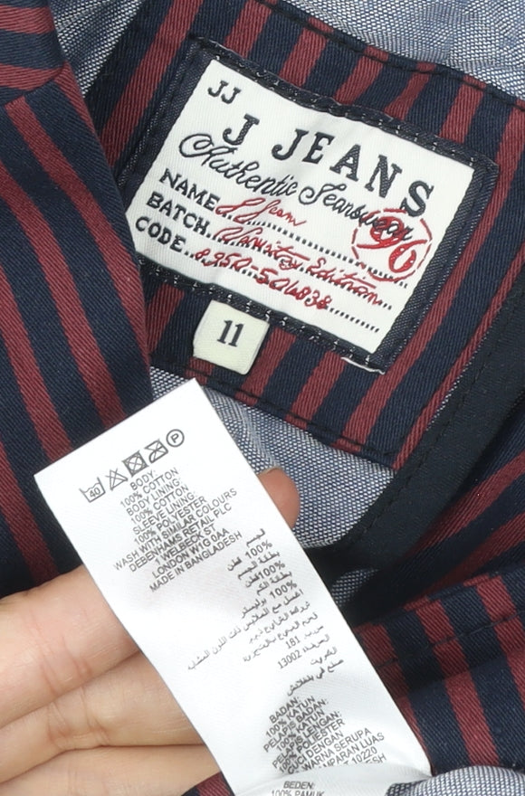 Brand and care label for J Jeans boys’ red blue striped cotton suit jacket 11 years casual party