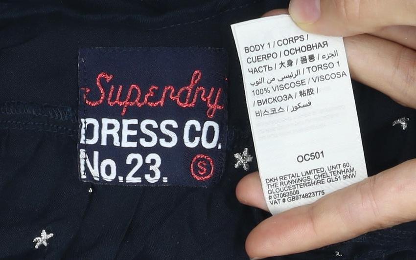 Superdry Womens Blue Star Embroidered Slip Dress Size S Summer Casual