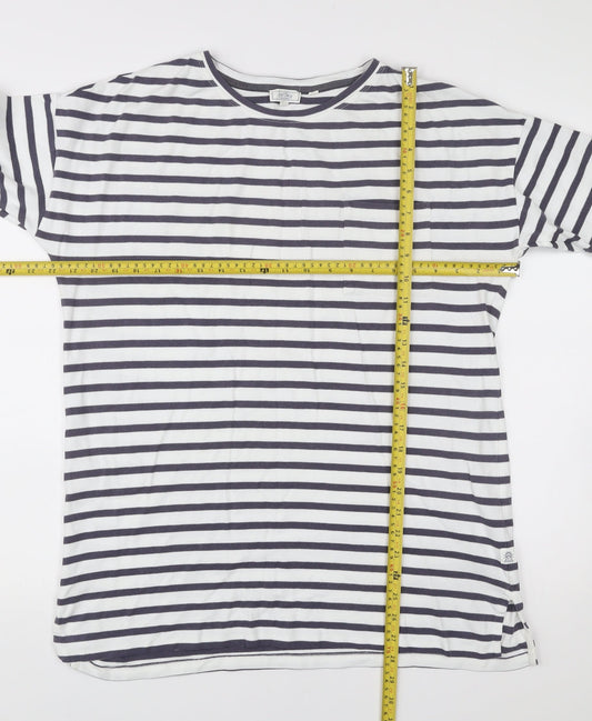 Fat Face Women’s White Navy Stripe 3/4 Sleeve Cotton T-Shirt Size 12