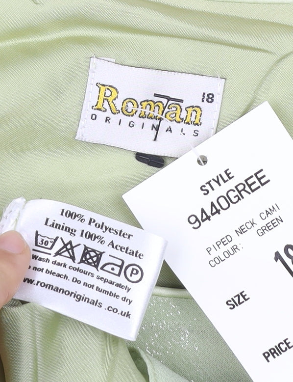 Brand and care label for Roman Originals Women Green, size 18, Scoop Neck Chiffon Blouse Top