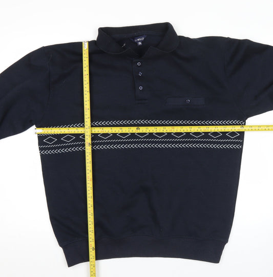 J.J. Willis Men's Black 2XL Henley Sweatshirt Geometric Cotton Blend