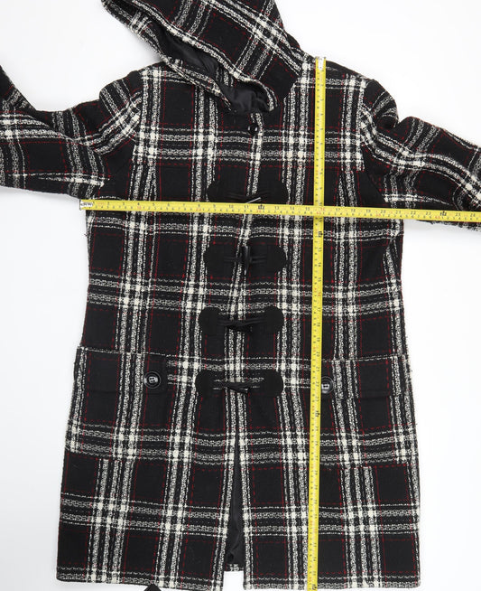 Simply Be Womens Black Check Duffle Coat Hooded Size 14