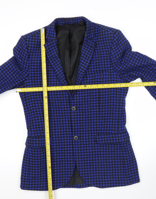 Topman Unisex Adults Blue Houndstooth Slim Fit Blazer UK 38 M