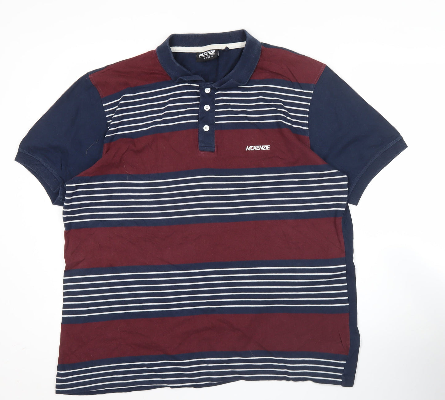 McKenzie Men’s Polo Shirt XL Blue Red Striped Cotton Casual