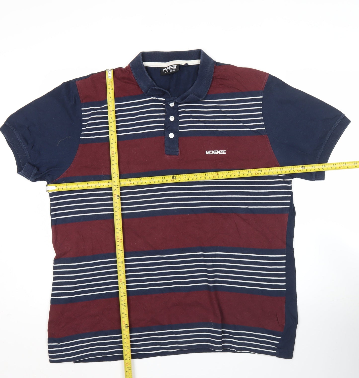 McKenzie Men’s Polo Shirt XL Blue Red Striped Cotton Casual