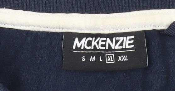 McKenzie Men’s Polo Shirt XL Blue Red Striped Cotton Casual
