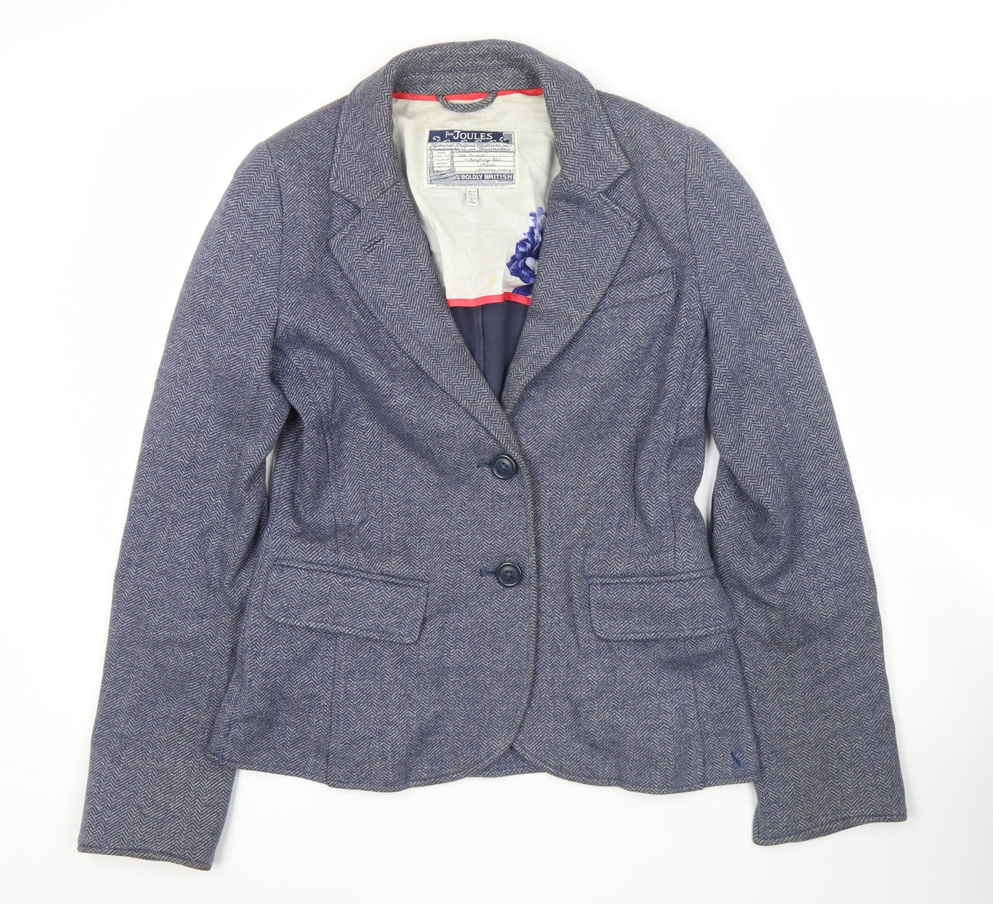 Joules Women’s Blue Herringbone Tweed Blazer UK 10 Tailored Jacket