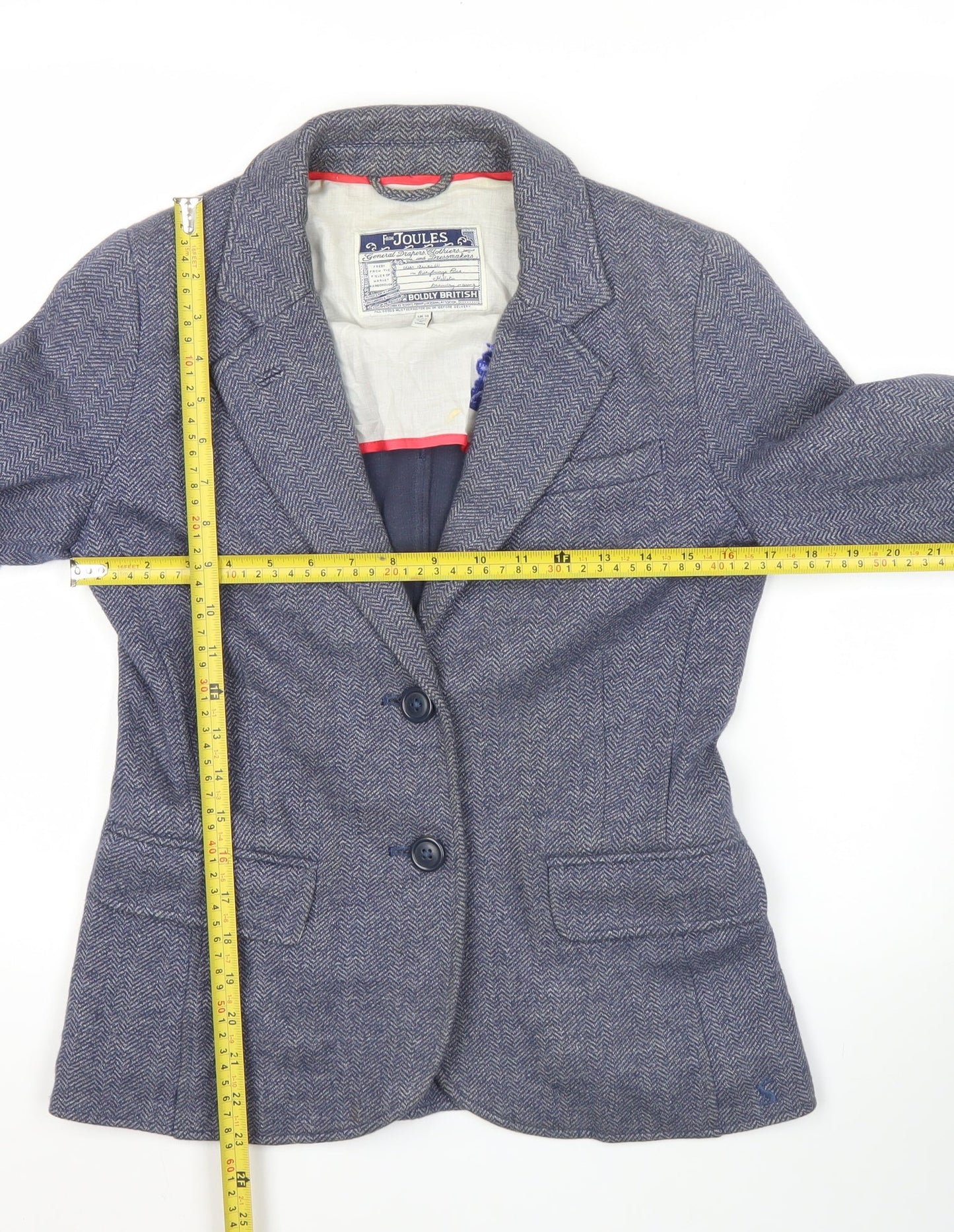 Joules Women’s Blue Herringbone Tweed Blazer UK 10 Tailored Jacket