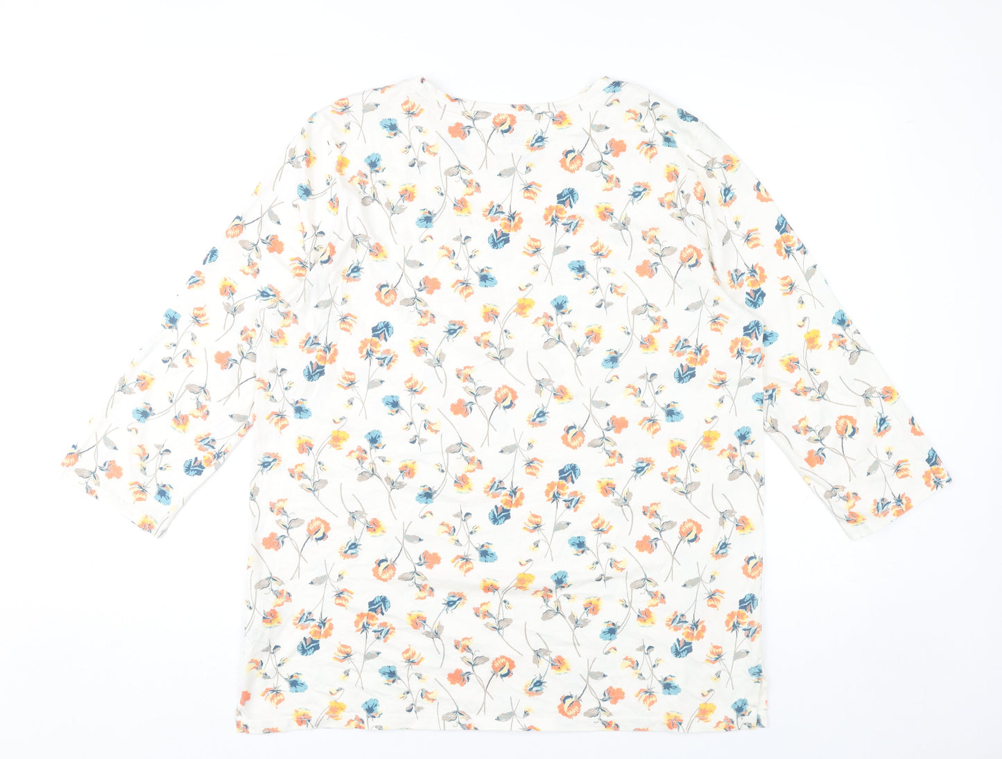 Lands' End Women's Multicoloured Floral Cotton 3/4 Sleeve T-Shirt M