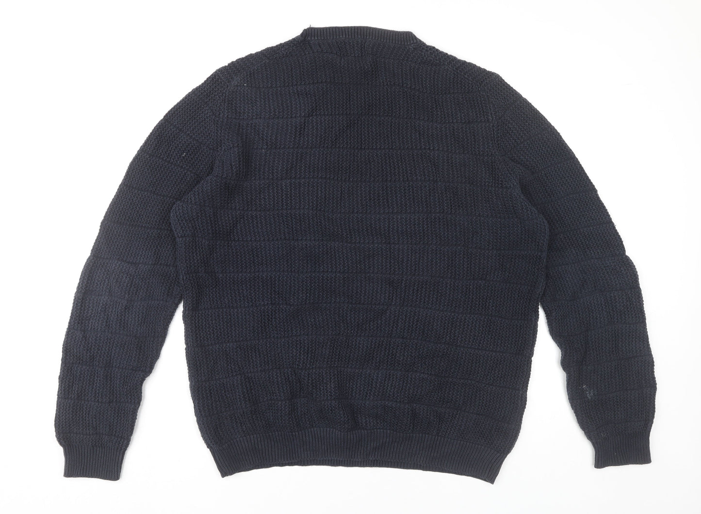 Farah Men's Blue Cotton Waffle-Knit Jumper Logo Size L