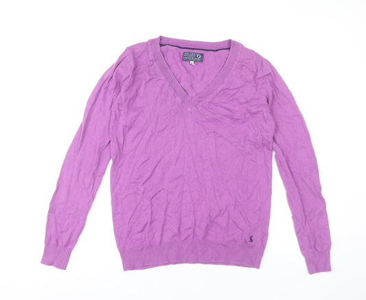 Joules Womens Purple V-Neck Knit Jumper Size 12 Long Sleeve