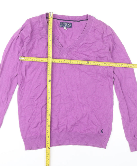 Joules Womens Purple V-Neck Knit Jumper Size 12 Long Sleeve
