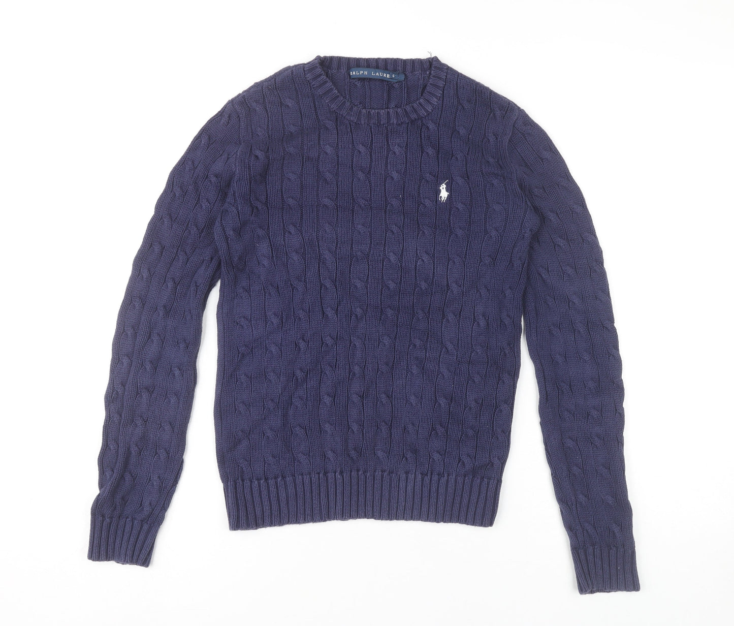 Ralph Lauren Women’s Blue Cotton Cable-Knit Jumper Size S