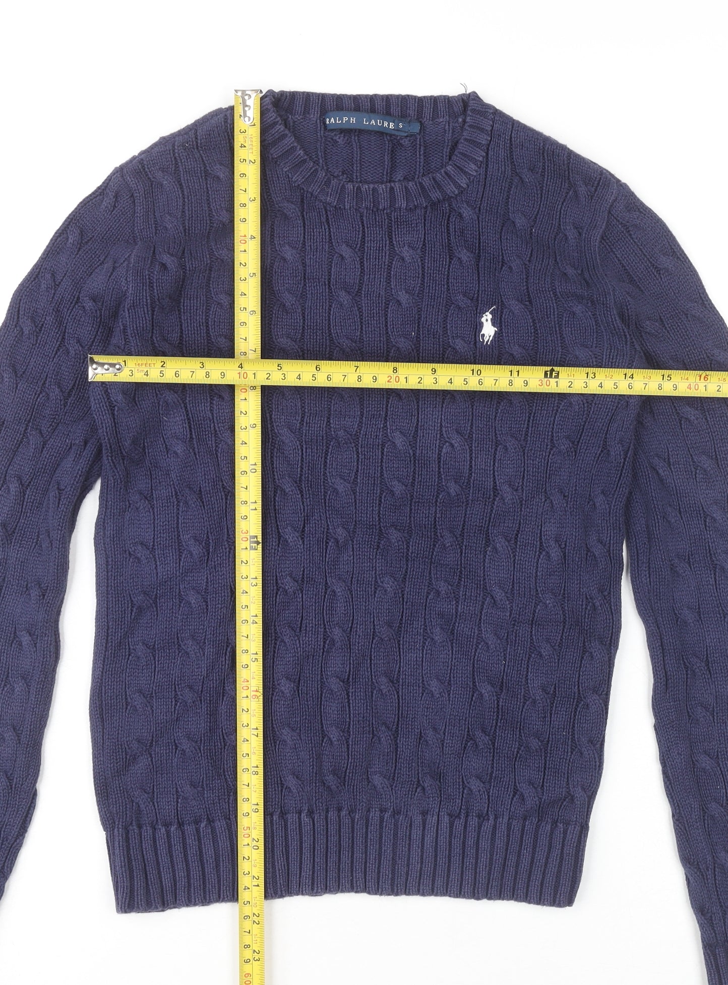 Ralph Lauren Women’s Blue Cotton Cable-Knit Jumper Size S
