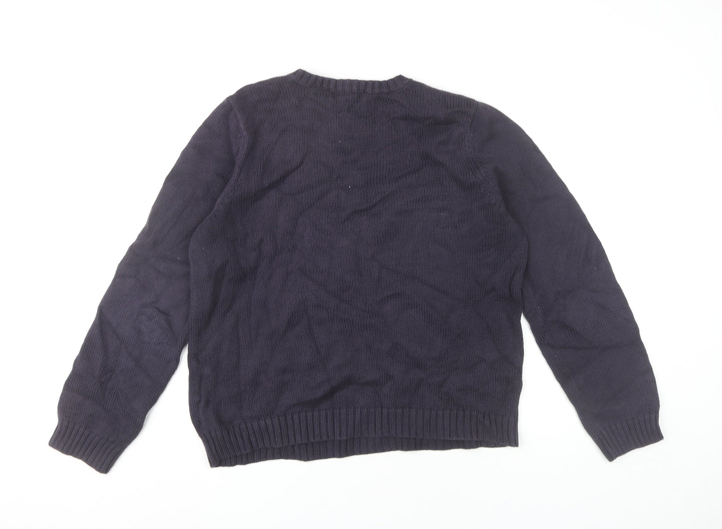 Lands' End Women's Blue Cotton Crew Neck Button Pullover Jumper L