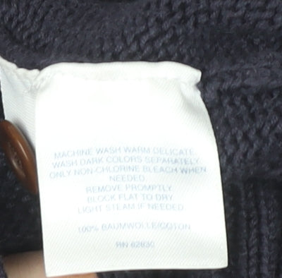 Lands' End Women's Blue Cotton Crew Neck Button Pullover Jumper L