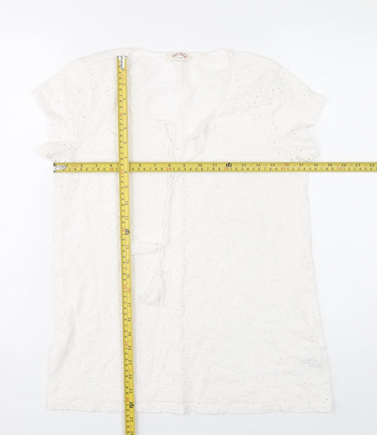 Fat Face Women’s White Cotton Embroidered Tunic Blouse UK 8