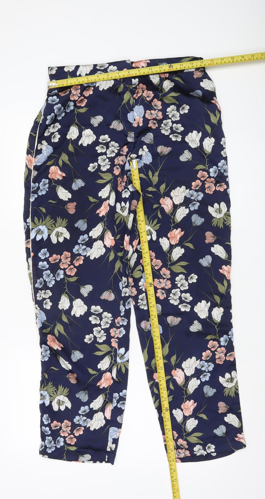 Brave Soul Womens Blue Floral Cropped Trousers M Straight Leg