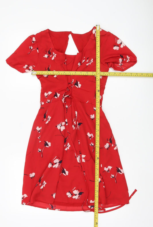 Abercrombie & Fitch Women’s Red Floral XS A-Line Short Sleeve Dress