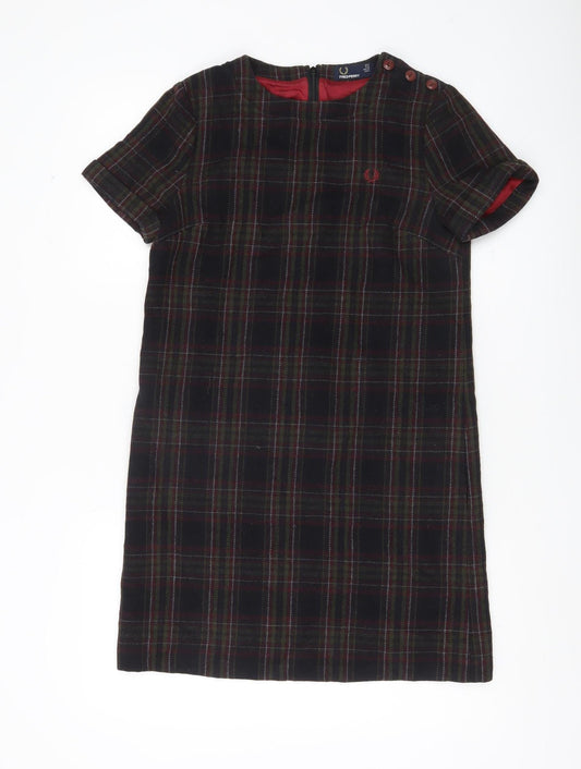 Fred Perry Women's Multicoloured Check Shift Dress Size 8 Short Sleeve