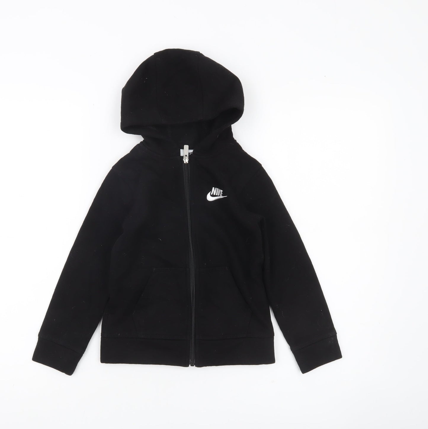 Nike Boys Black Full Zip Hoodie 4-5 Years Cotton Blend Logo
