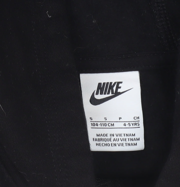 Nike Boys Black Full Zip Hoodie 4-5 Years Cotton Blend Logo