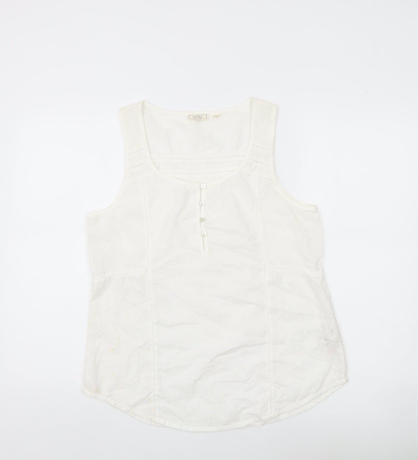 Fat Face Women’s White Cotton Tank Top UK 12 Summer Casual