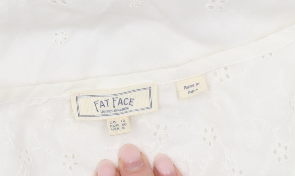 Fat Face Women’s White Cotton Tank Top UK 12 Summer Casual