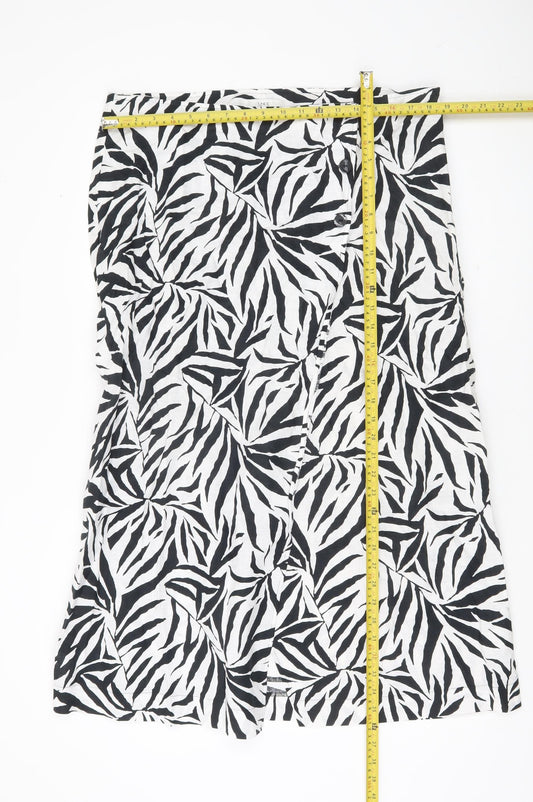 Marks and Spencer Women’s Black White Animal Print Linen Skirt Size 18