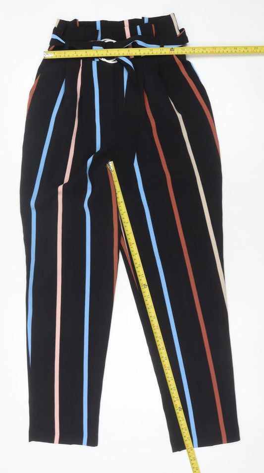 Miss Selfridge Women’s Black Striped Paperbag Trousers Size 8