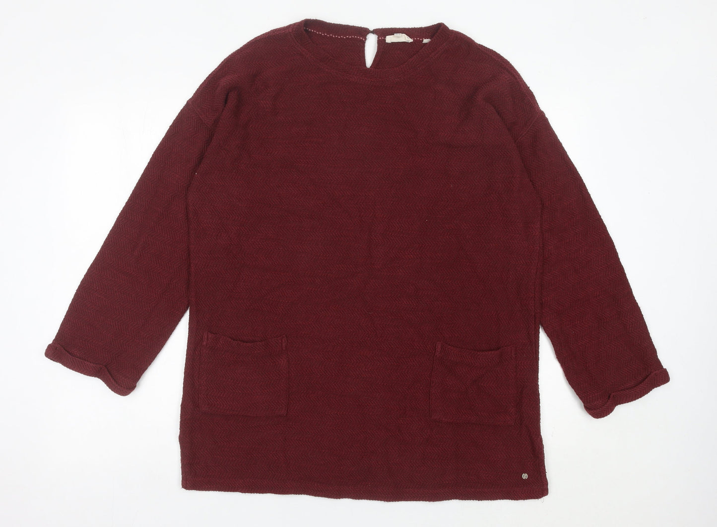 Fat Face Womens Red Cotton Blend Tunic Jumper UK 12 Long Sleeve