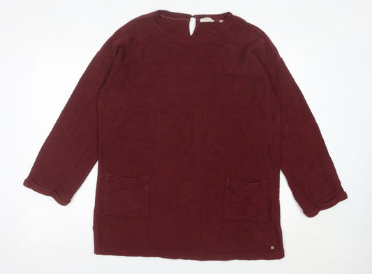 Fat Face Womens Red Cotton Blend Tunic Jumper UK 12 Long Sleeve