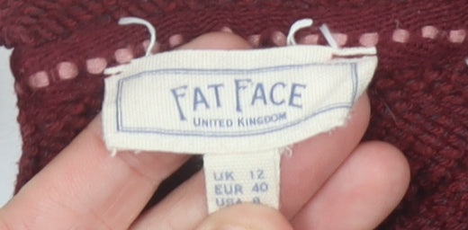 Fat Face Womens Red Cotton Blend Tunic Jumper UK 12 Long Sleeve