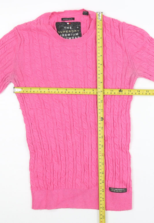 Superdry Women’s Pink Cable-Knit Cashmere Blend Jumper Size 2XS