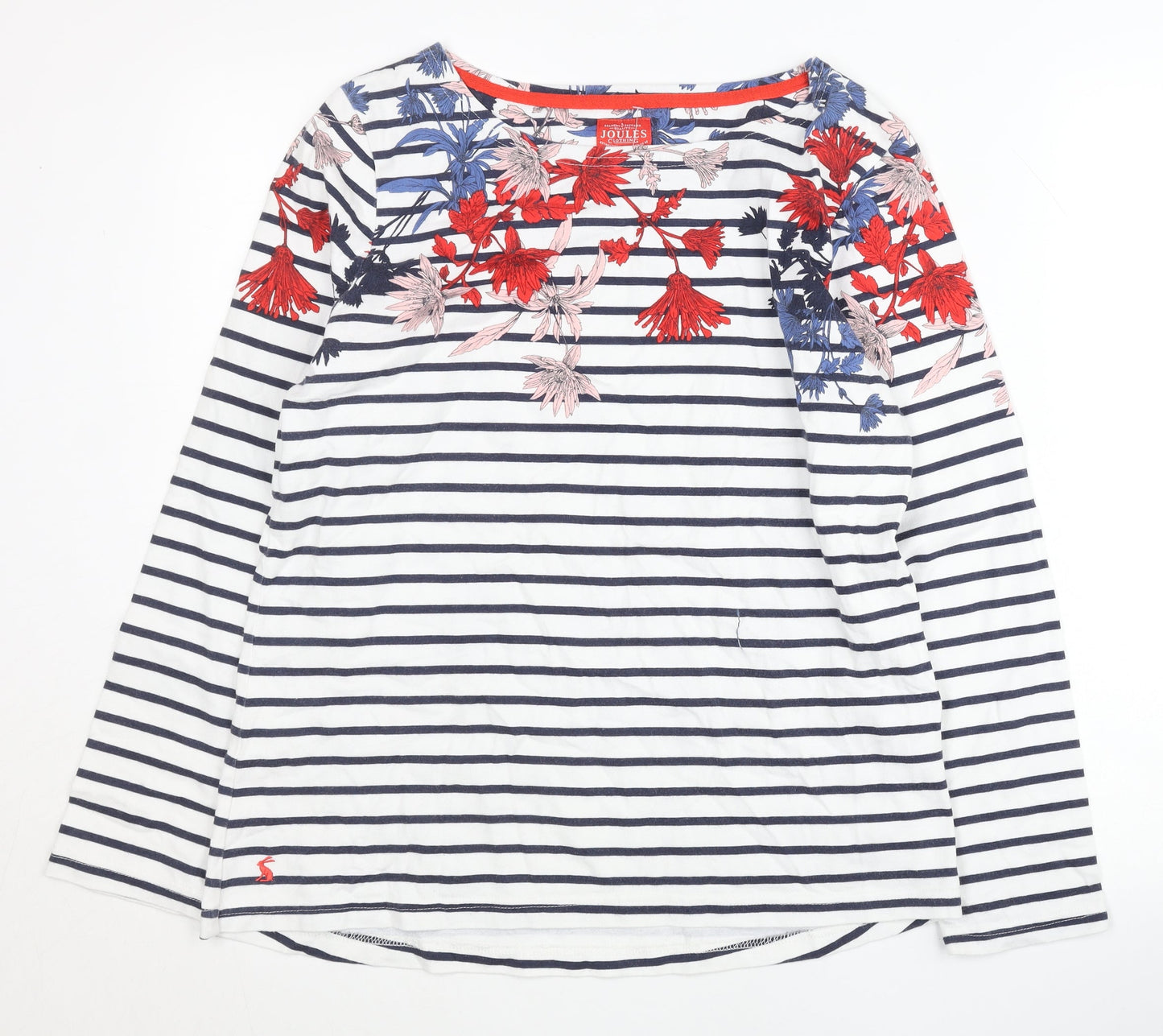 Joules Womens Multicoloured Striped Floral Embroidered T-Shirt UK 14