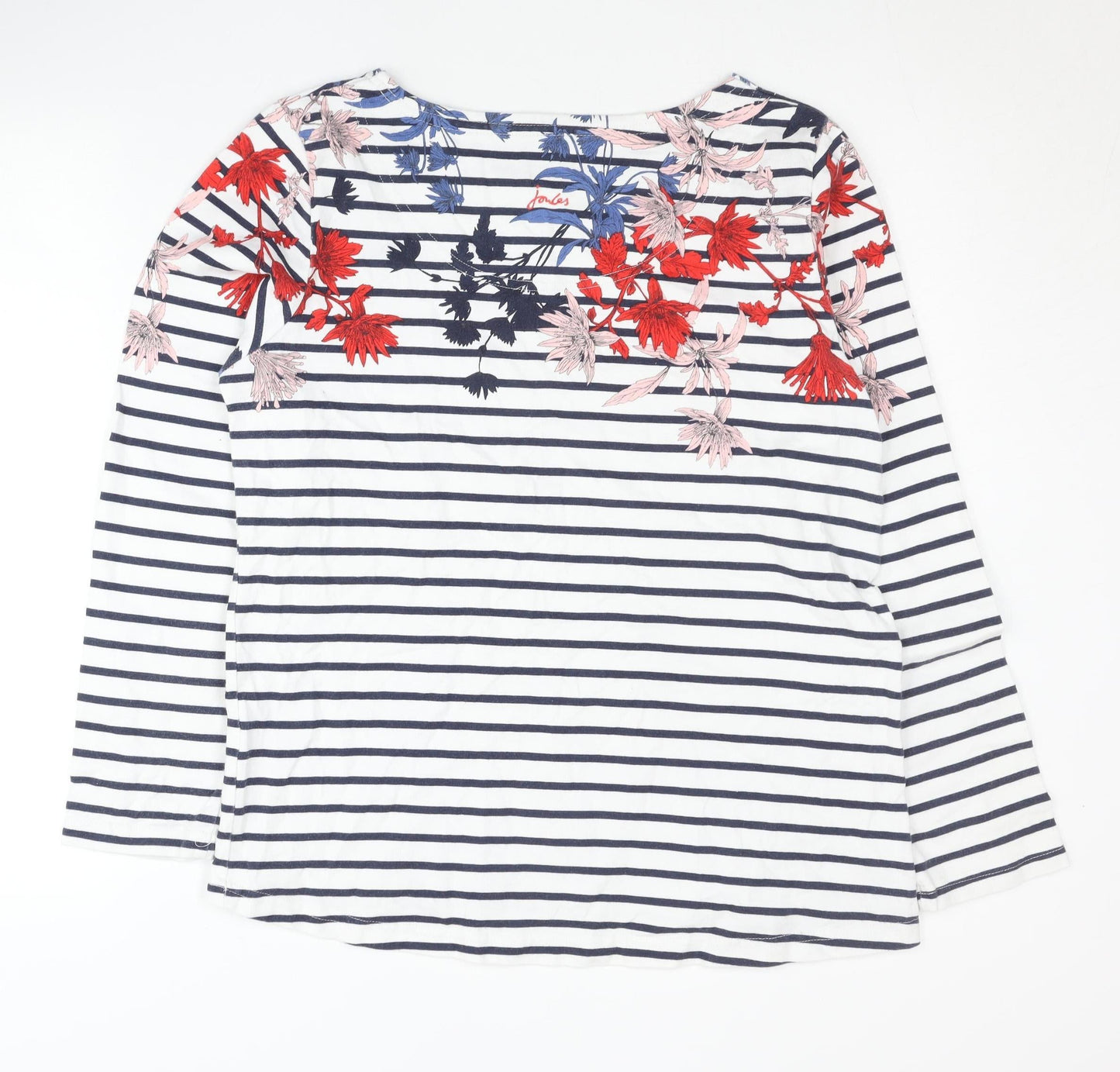 Joules Womens Multicoloured Striped Floral Embroidered T-Shirt UK 14