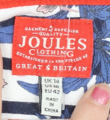 Joules Womens Multicoloured Striped Floral Embroidered T-Shirt UK 14