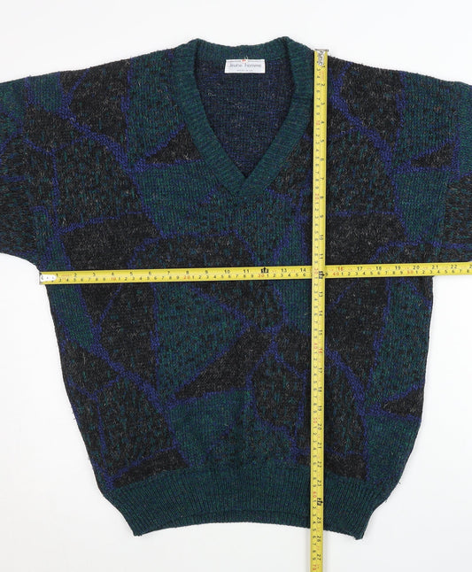 Jeune Homme Mens Multicoloured Wool Blend V-Neck Jumper M