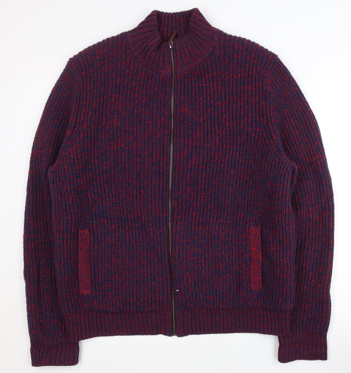 Lands' End Mens Blue Wool Blend Full Zip Knit Jacket Size L