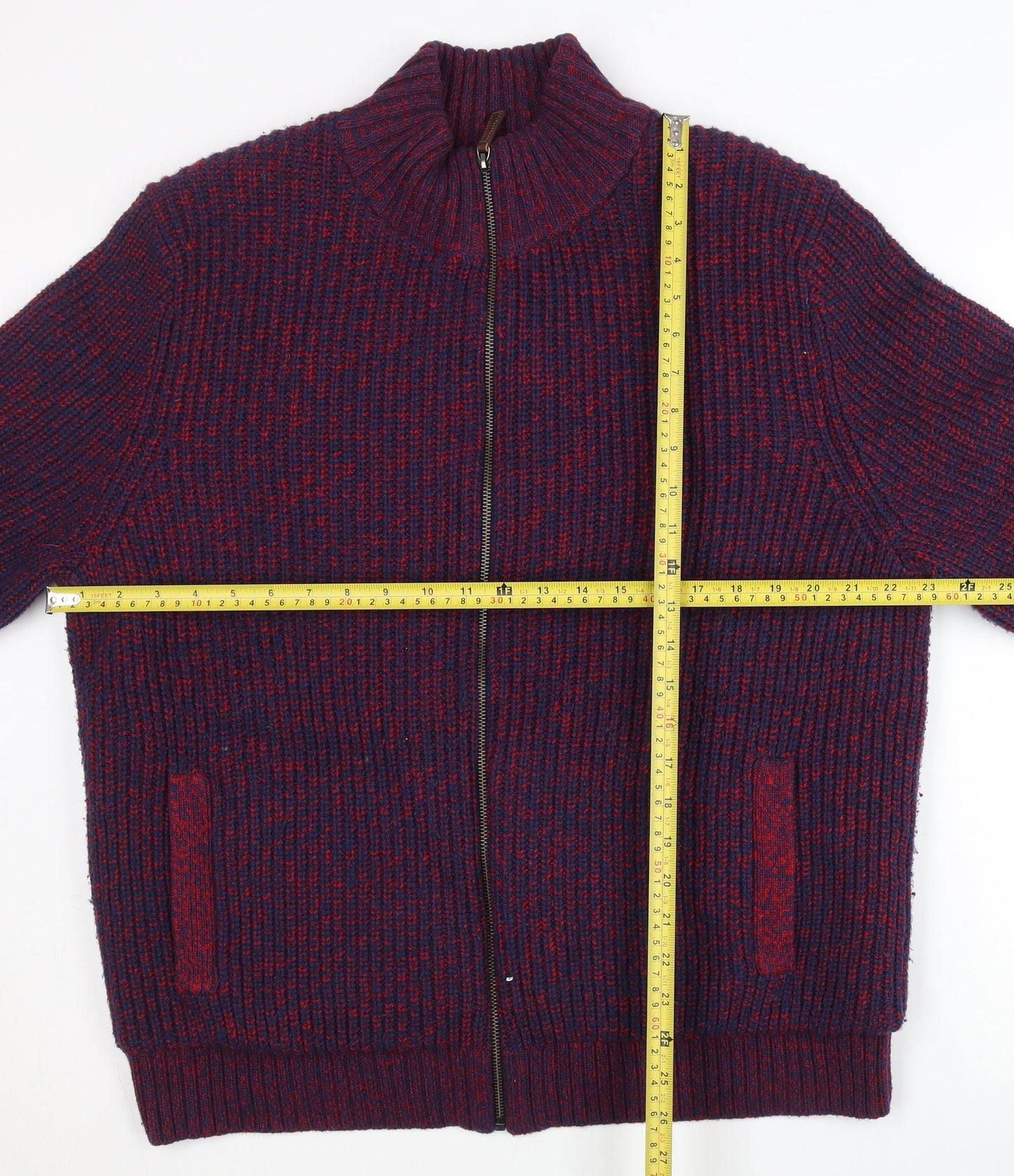 Lands' End Mens Blue Wool Blend Full Zip Knit Jacket Size L