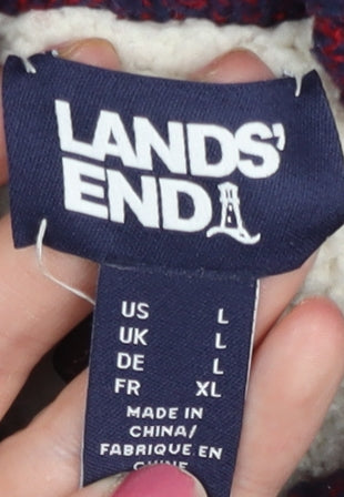 Lands' End Mens Blue Wool Blend Full Zip Knit Jacket Size L