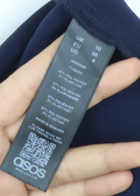 Brand and care label for ASOS Women’s Blue, size UK 10, Slip Dress Long V-Neck Sleeveless
