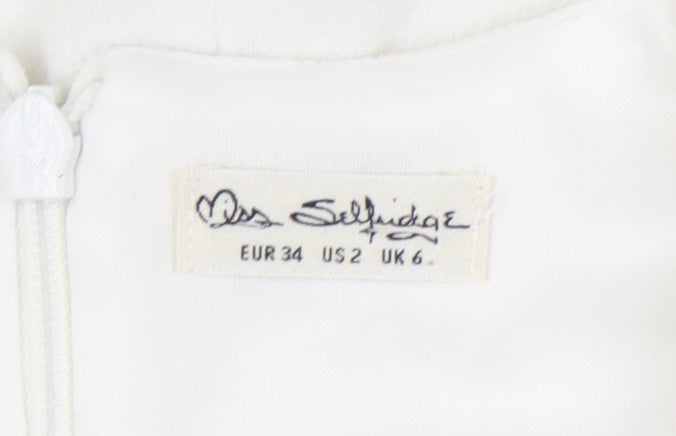Brand and care label for Miss Selfridge Women White UK 6 Sheath Knee Length Dress Cocktail