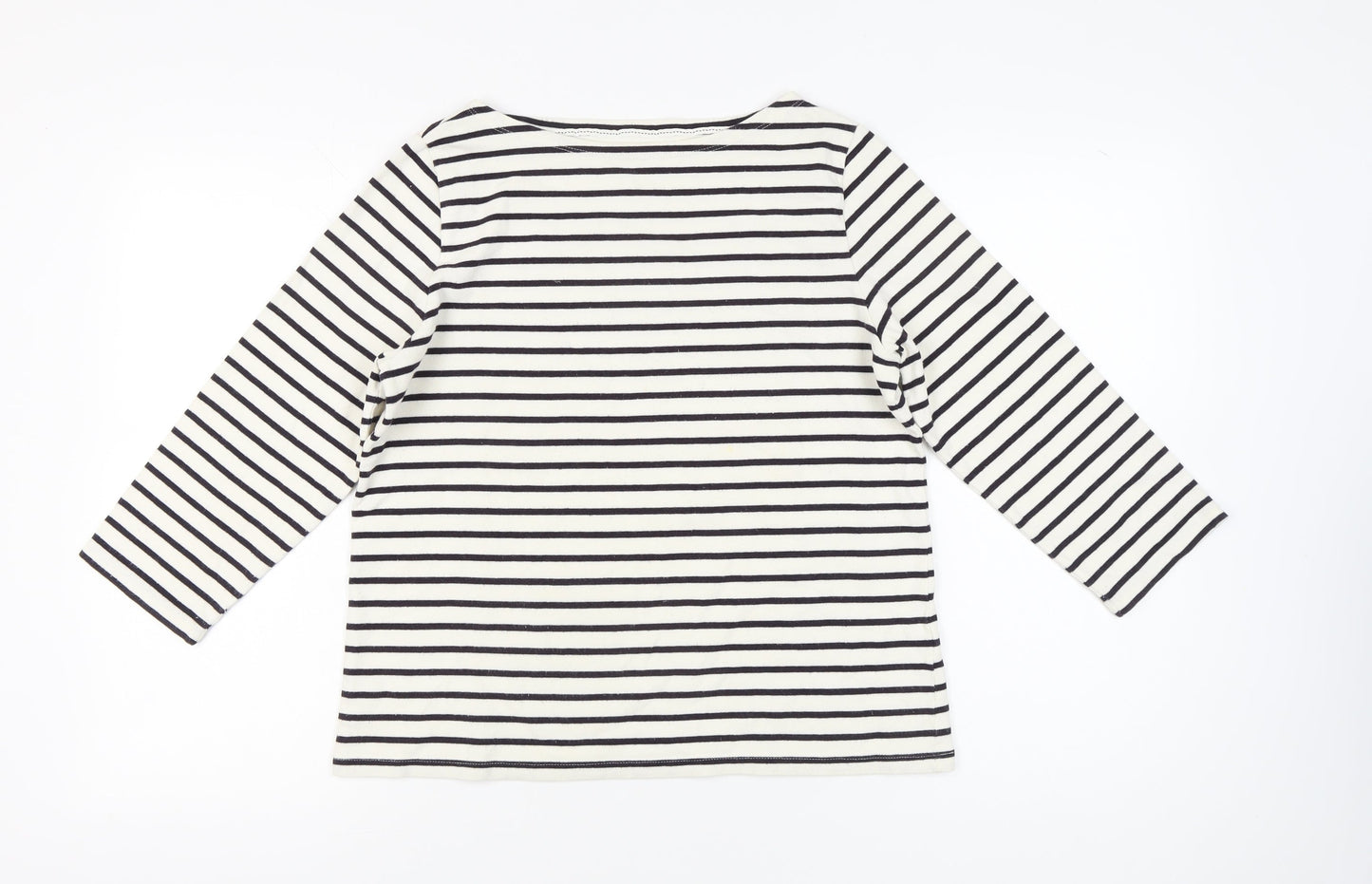 Lands' End Women’s Black White Striped Boat Neck Cotton Top M