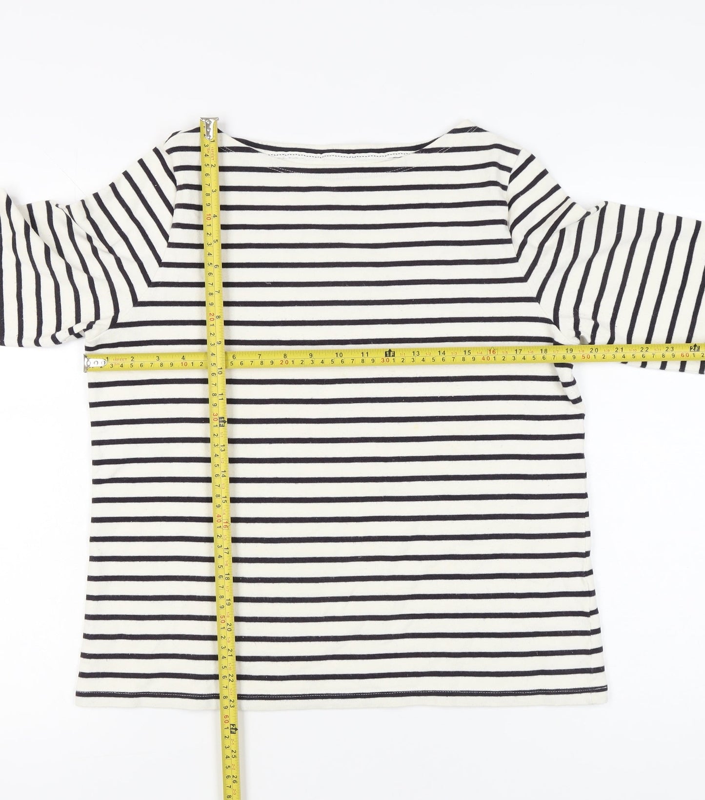 Lands' End Women’s Black White Striped Boat Neck Cotton Top M