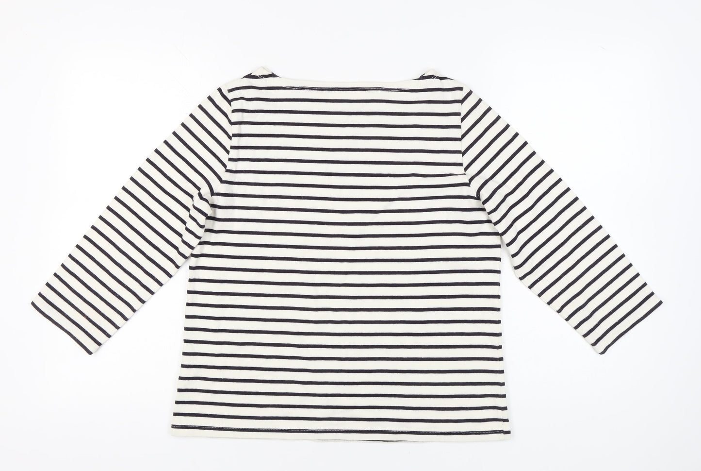 Lands' End Women’s Black White Striped Boat Neck Cotton Top M