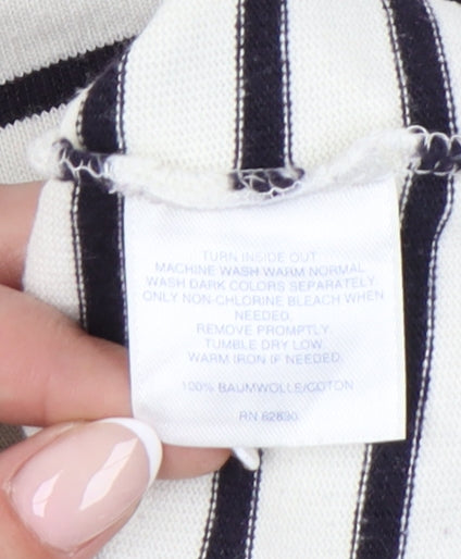 Lands' End Women’s Black White Striped Boat Neck Cotton Top M