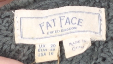 Fat Face Women’s Green Cotton Chunky Knit V-Neck Jumper Size 20