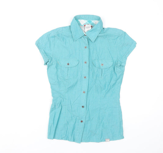 The North Face Womens Blue XS Short Sleeve Cotton Modal Button-Up Shirt