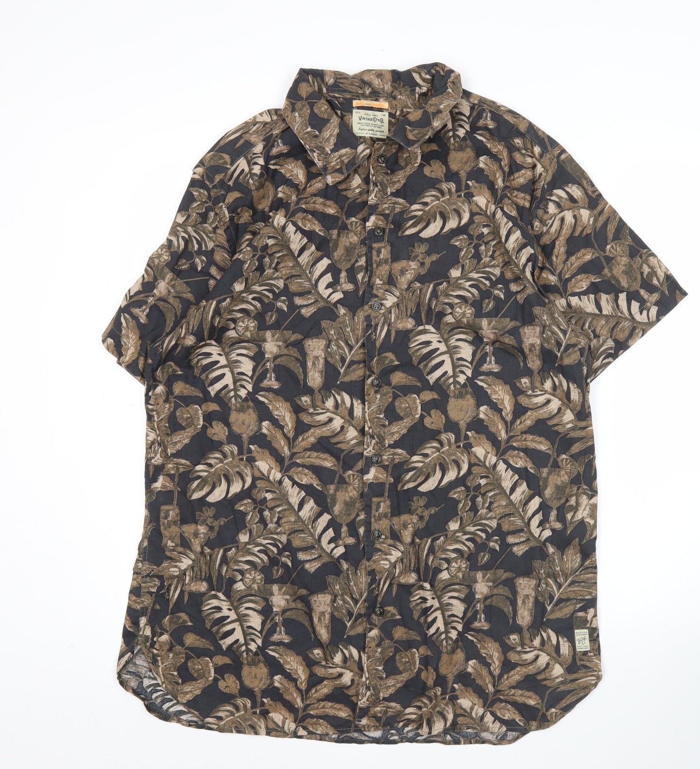 Jack & Jones Men’s Brown Hawaiian Floral Shirt XL Short Sleeve
